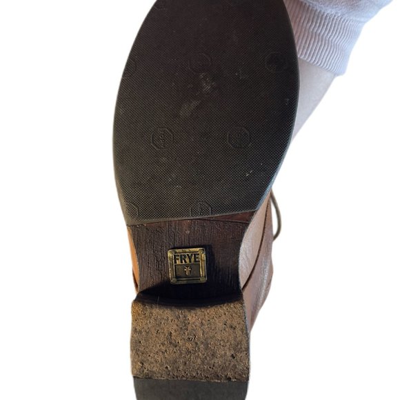 Frye Cognac Soft Leather Lace Up Boots w/ Rubber Grip Added to Sole - Picture 12 of 15